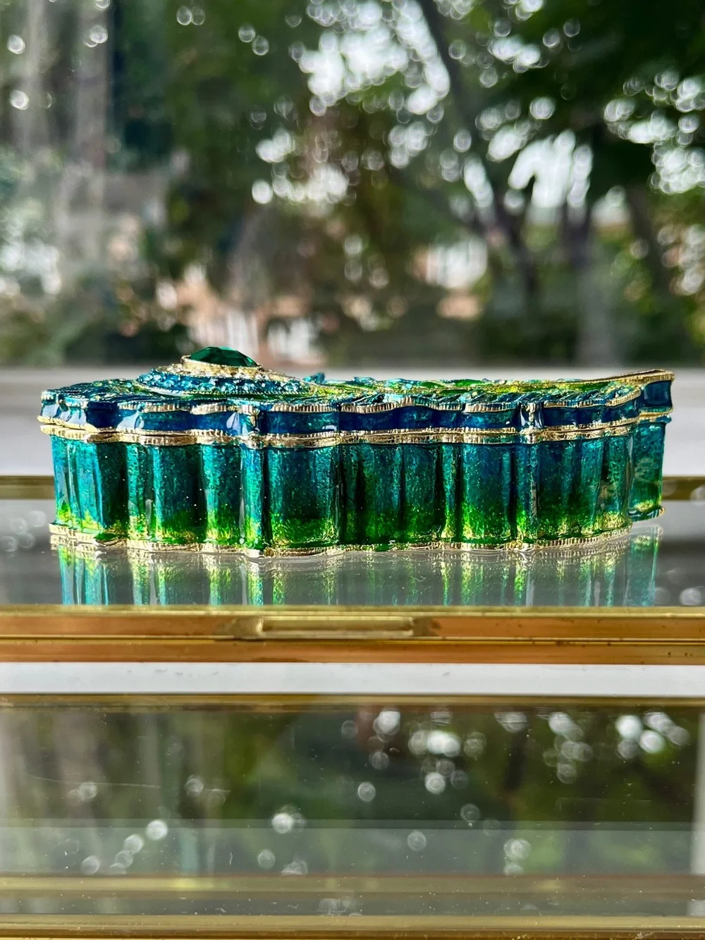 🦚 Peacock Feather Jewelry/Trinket Box w/ Magnetic Lid